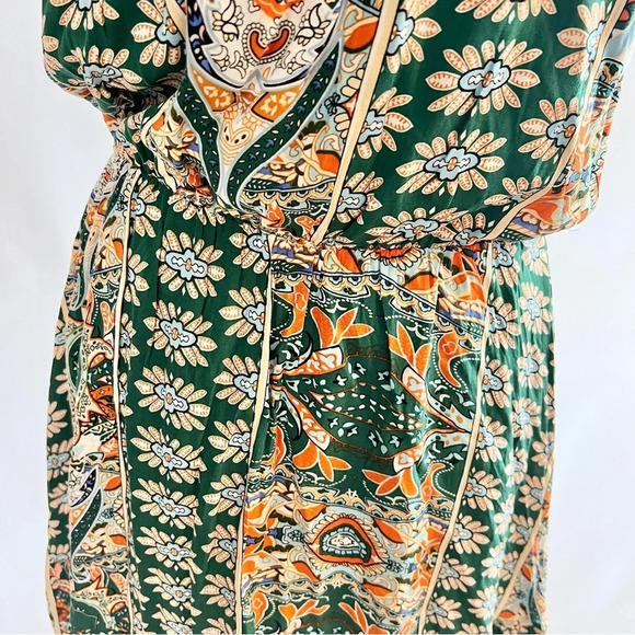 NWT Fashion Green Orange Paisley Bohemian Hippie Casual Dress Women Size Medium - Picture 8 of 14